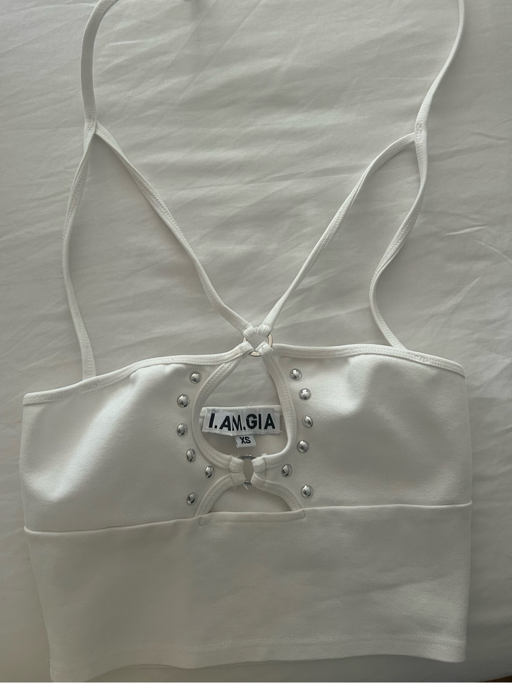 I.AM.GIA White Stud Accent Crop Top
